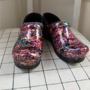 Dansko Professional Funky Multicolor Knit Patent Clogs